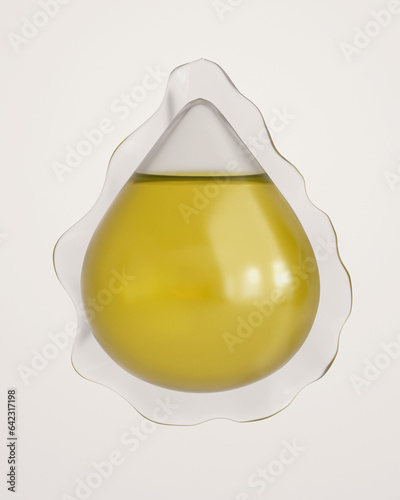 Biodegradable cosmetic serum pod with golden liquid on a white background.