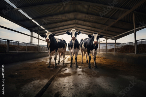 three cows looking into the camera, cows standing in clean cowsh © nordroden