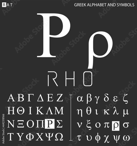 Greek alphabet and symbols, rho letter with pronunciation