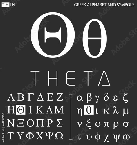 Greek alphabet and symbols, theta letter with pronunciation