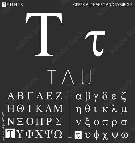 Greek alphabet and symbols, tau letter with pronunciation