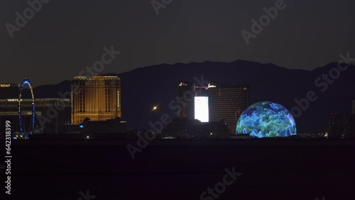 MSG Sphere is light up in Las Vegas, Nevada. It will be opened in end of September. Exosphere is new building in Las Vegas what attracts tourists.
