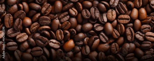 Coffee beans top view. panorama photo.