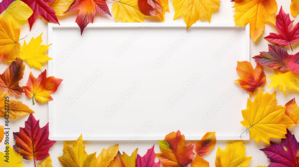 White background, Frame with many autumn leaves. Image to announce that there is an event, copy space. White background, Frame with many autumn leaves. Image to announce that there is an event, copy space.