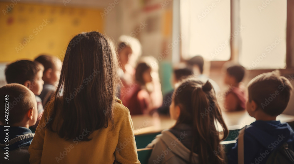 Back view of people in the classroom at school Back view of people in the classroom at school
