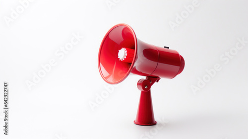 Red megaphone on white background space for text. © tashechka