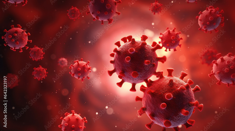 Virus or bacteria against a red background Virus or bacteria against a red background