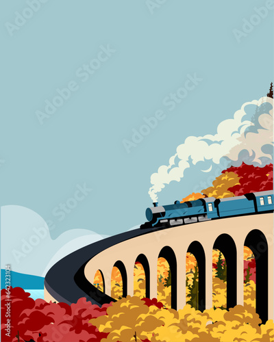 Railway in the mountains travel poster USA