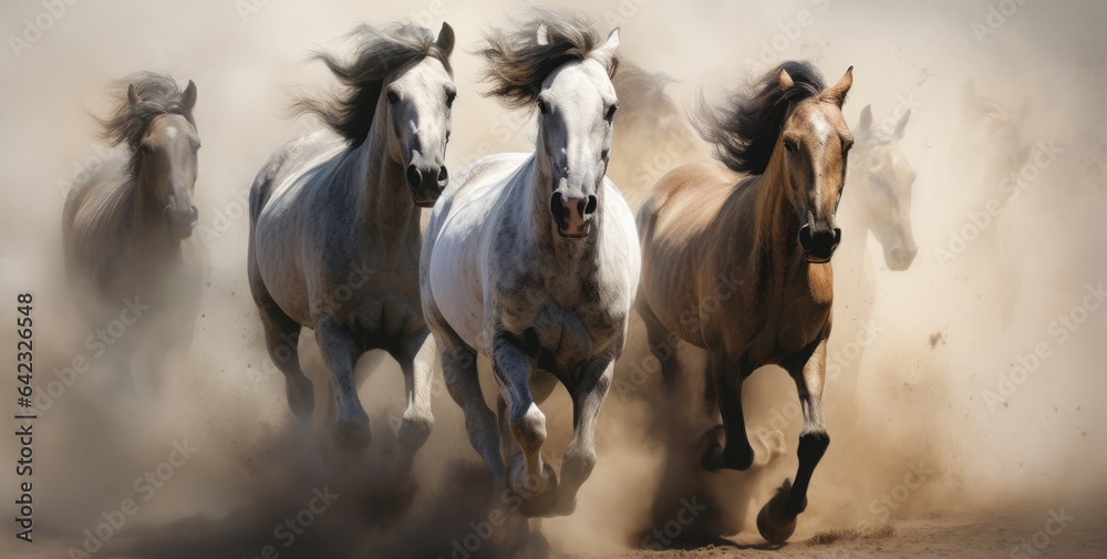 HERD of horses run with dust