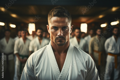 karate student in the dojo looking at camera in a class