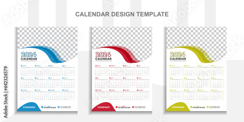2024 Modern calendar design with place for photo and business or company logo. Creative calendar design vector layout with 3 colorful template.