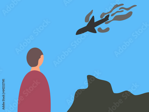 flat design plane crash vector illustration