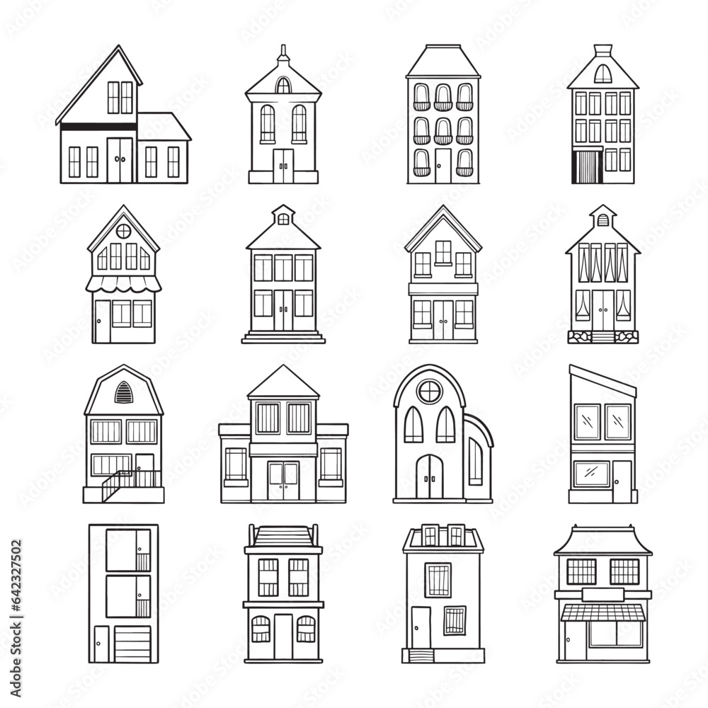 House doodle hand drawn vector set