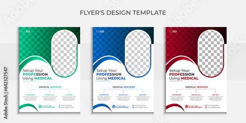 Caproate medical flyer design, healthcare flyer modern template,a4 size with 3 color template photo