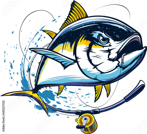 Tuna fishing logo vector  illustration. Tuna fishing emblem isolated. Ocean fish logo. Saltwater fishing theme.