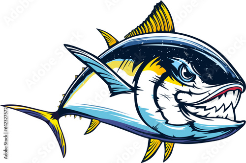 Tuna fishing logo vector  illustration. Tuna fishing emblem isolated. Ocean fish logo. Saltwater fishing theme.