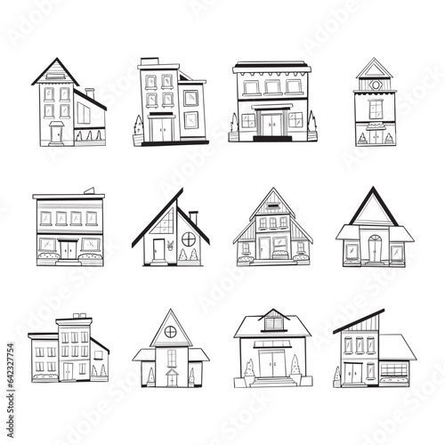 House doodle hand drawn vector set