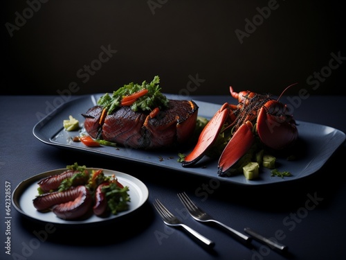 grilled lobster with vegetables