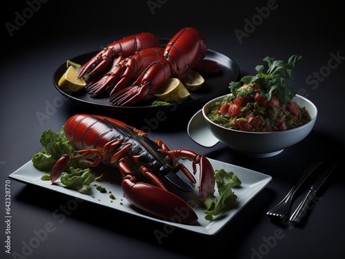 grilled lobster on a white plate with salad