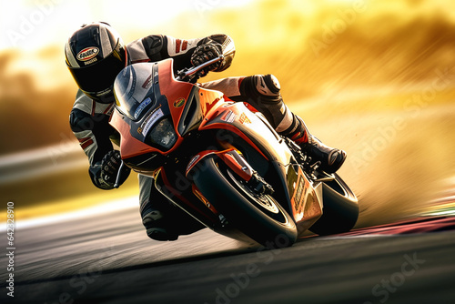 Motorcycle rider in action on the race track