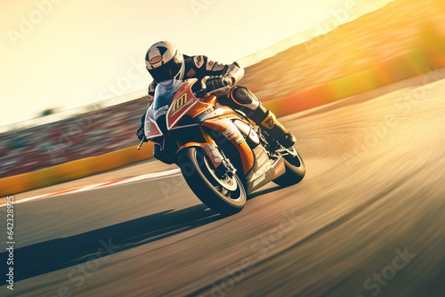 Motorcycle rider in action on the race track photo