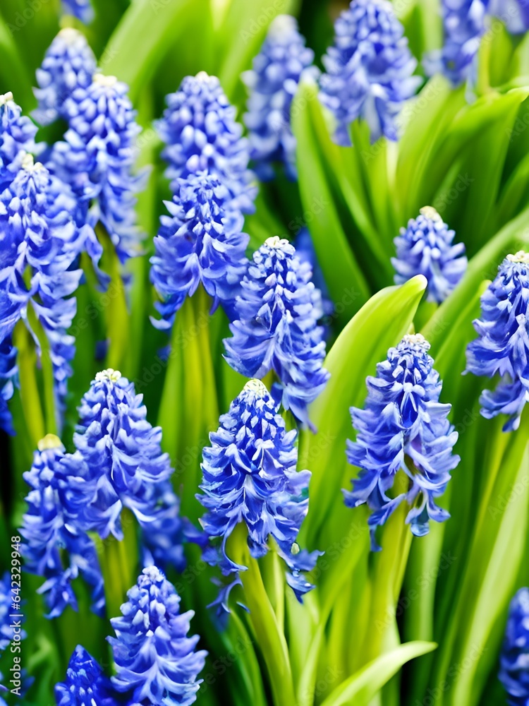 Obraz premium blue hyacinth on a green background