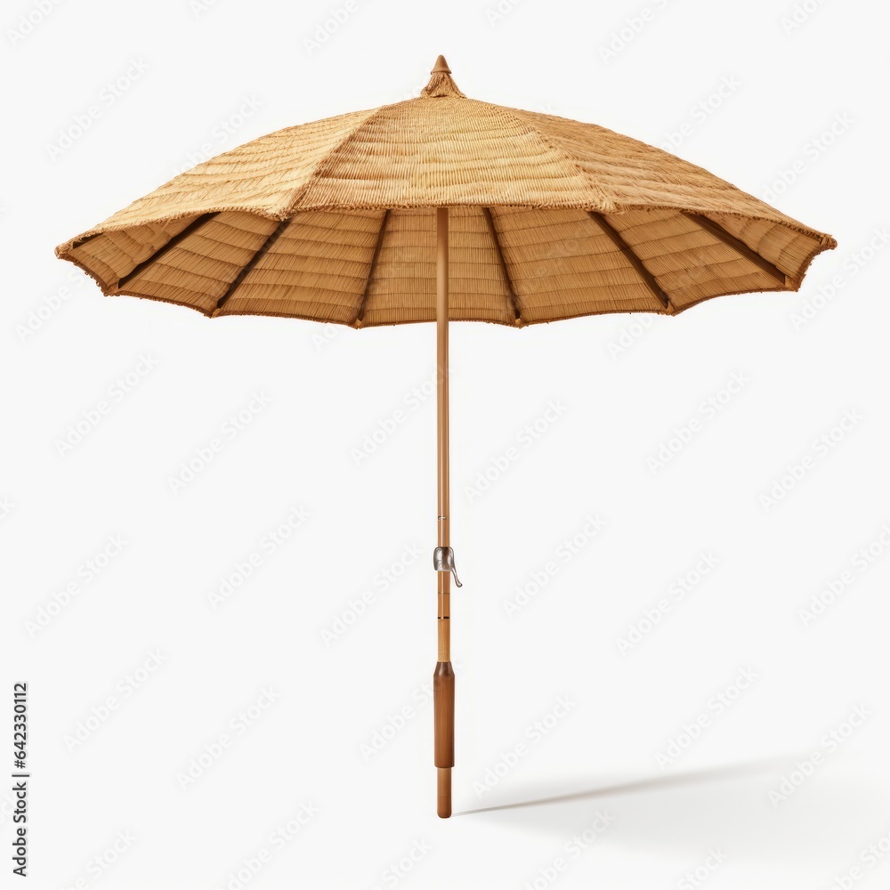 Straw beach umbrella isolated on transparent or white background generative ai