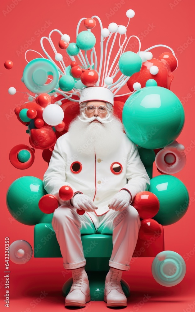 Fototapeta premium Christmas fantasy scene with fairytale Santa Clause. Surreal fairytale background. Ai generated image