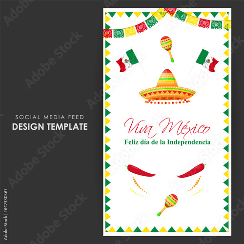 Vector illustration of Mexico Independence Day social media feed template
