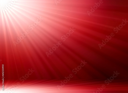 Red empty room decorated bright rays. Abstract 3d background.