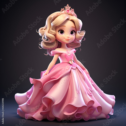 little princess in pink dress, 3d character.