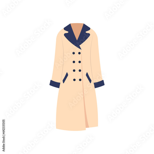 Winter or autumn clothes and cold weather accessories isolated on white background. Vector cozy clothing warm coat or outerwear fashion