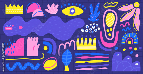 Shapes set in hand drawn doodle cute style.