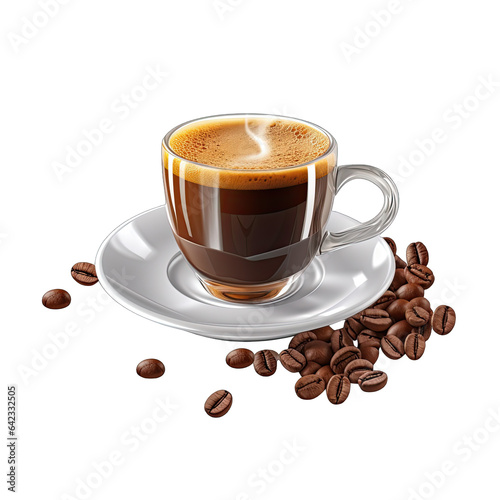 Espresso Shot in Demitasse with Coffee Bean - Isolated Transparent Background