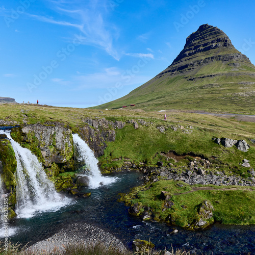 Mount Kirkjufell located on the west coast of Iceland, on the Snæfellsnes peninsula. Iceland icon.