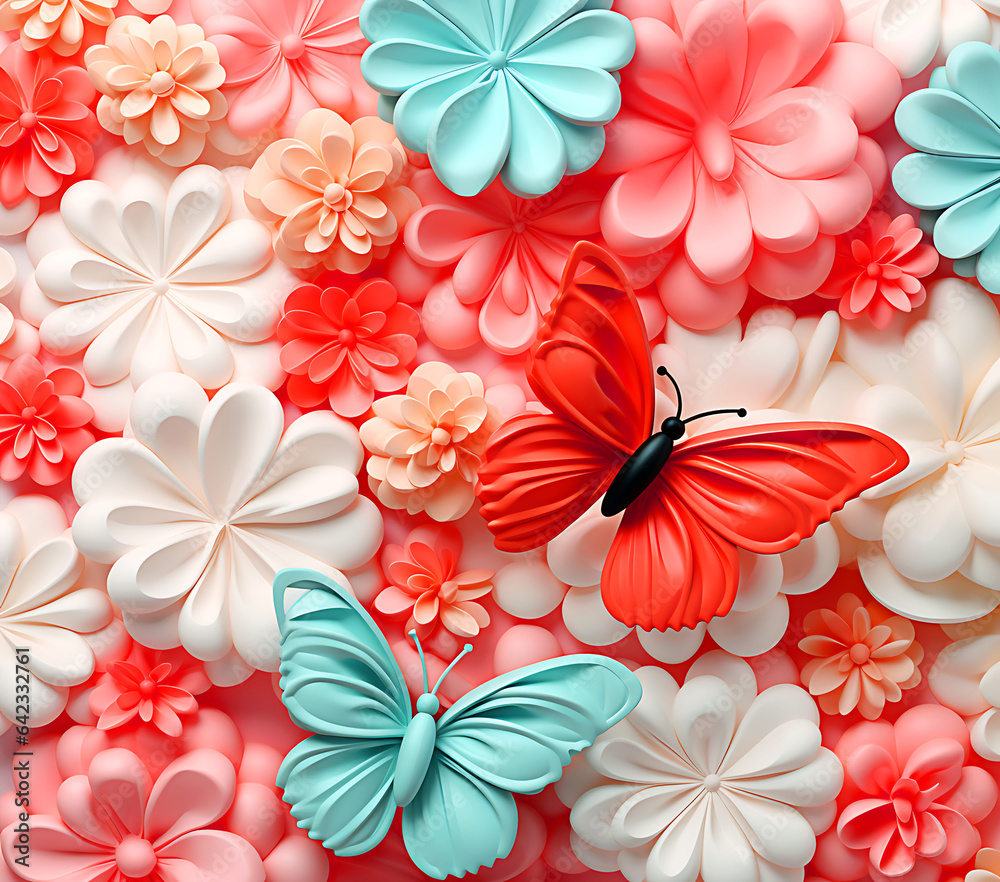 Beautiful bouquet of colorful modern flowers in wonderful harmony, 3D flowers. Beautiful bouquet of colorful modern flowers in wonderful harmony, 3D flowers.