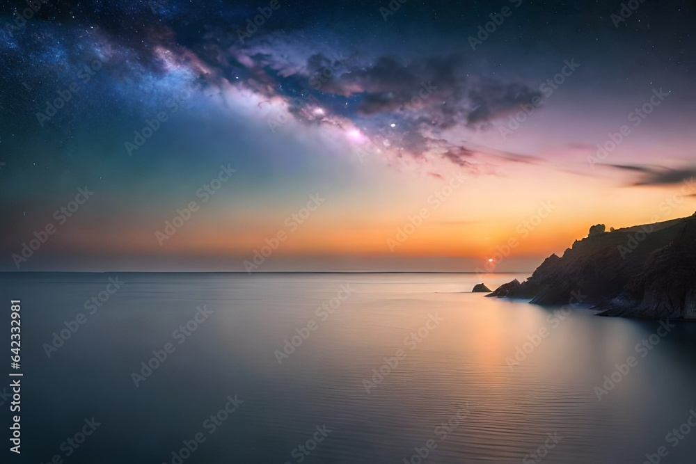 night view of the sea with stars in the sky AI GENERATED