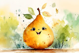 Watercolor illustration of pear character