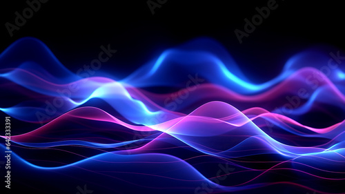 Abstract background with colorful waves, the image contains transparency. Neon blue and pink led lines on a dark night background. Abstract futuristic neon wave background. Abstract technology banner.