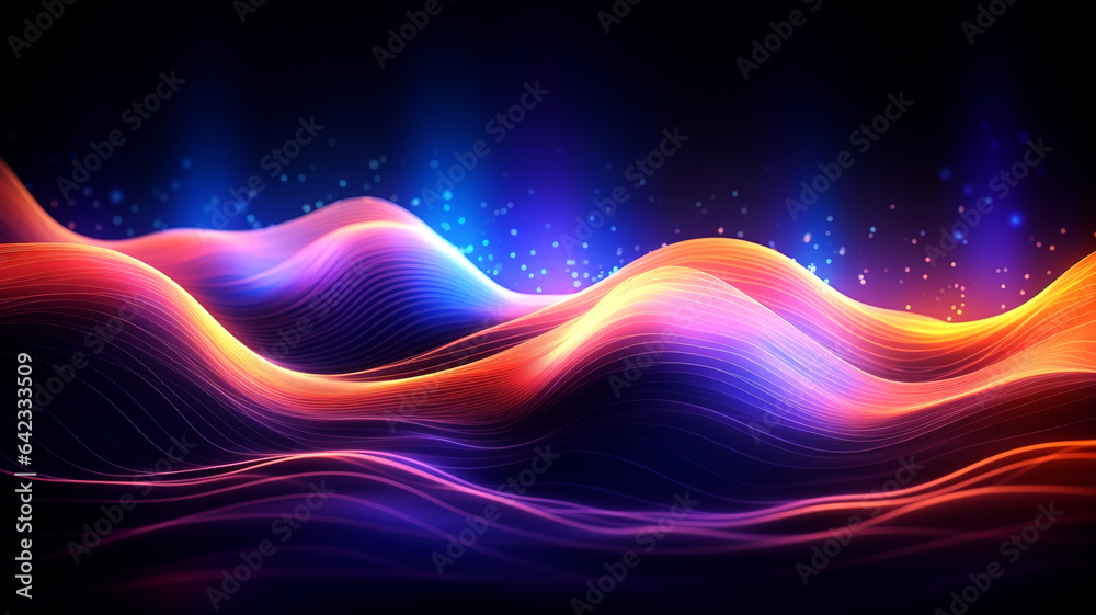 Geometric abstract background with colorful neon lines and lights. Spectacular illustration for your design.