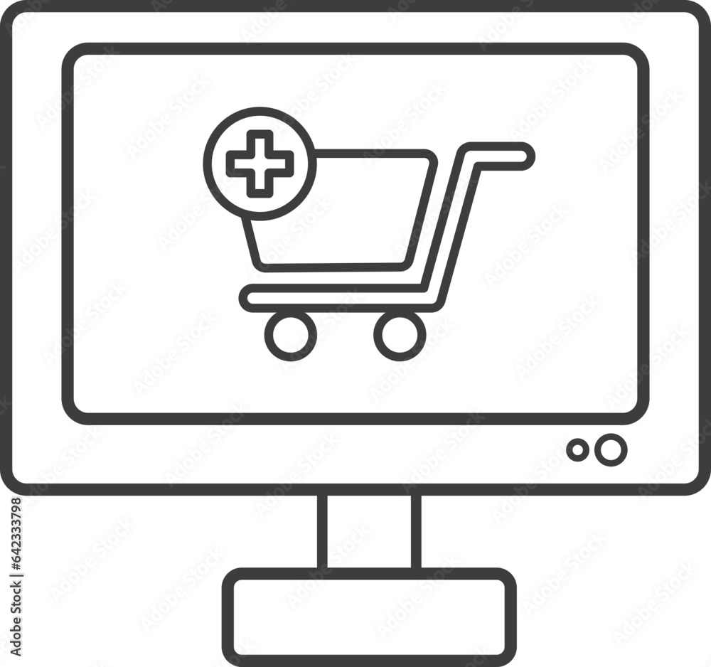 shopping online on computer outline icon, monoline icons. shopping online on computer outline icon, monoline icons.