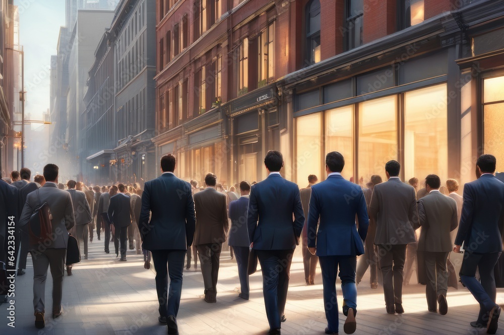Diverse and Multicultural Office Managers and Business People Commute to Work or from Office on Foot. Pedestrians are Dressed Smartly and Walk Away. Successful People Walking in Downtown. Diverse and Multicultural Office Managers and Business People Commute to Work or from Office on Foot. Pedestrians are Dressed Smartly and Walk Away. Successful People Walking in Downtown.