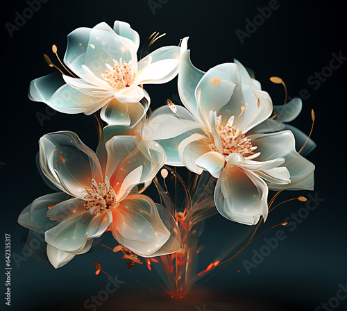 Beautiful bouquet of colorful modern flowers in wonderful harmony  3D flowers.