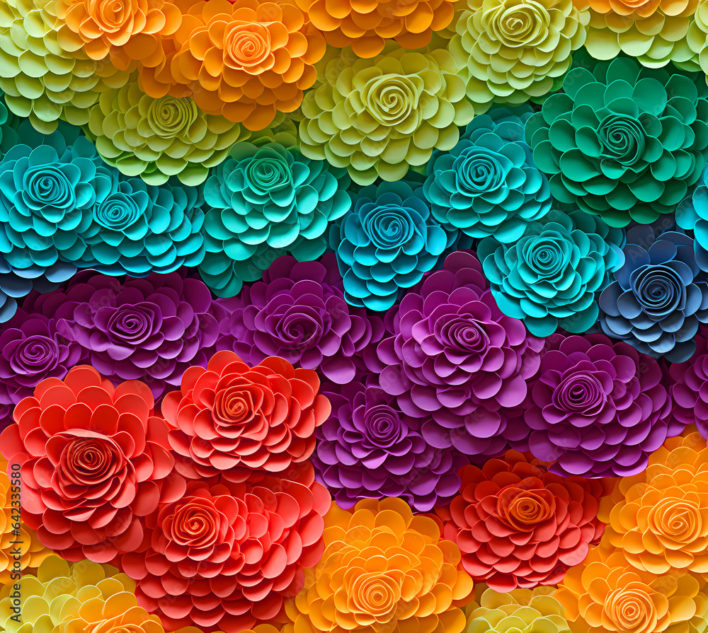 Beautiful bouquet of colorful modern flowers in wonderful harmony, 3D flowers.
