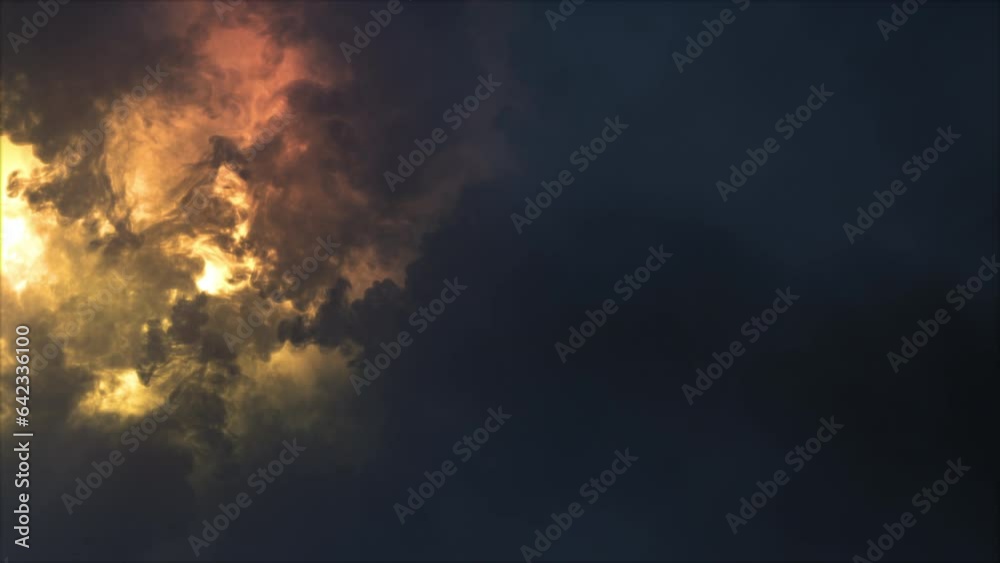 Lightning discharge and light effects in the clouds. Thunderclouds in bright flashes of lightning. Bad weather. Looped
