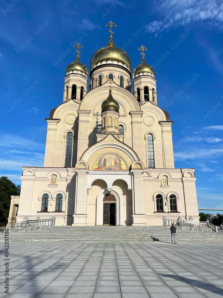 New Transfiguration Cathedral on the square of Fighters for the power of the Soviets in the summer. Vladivostok, Russia