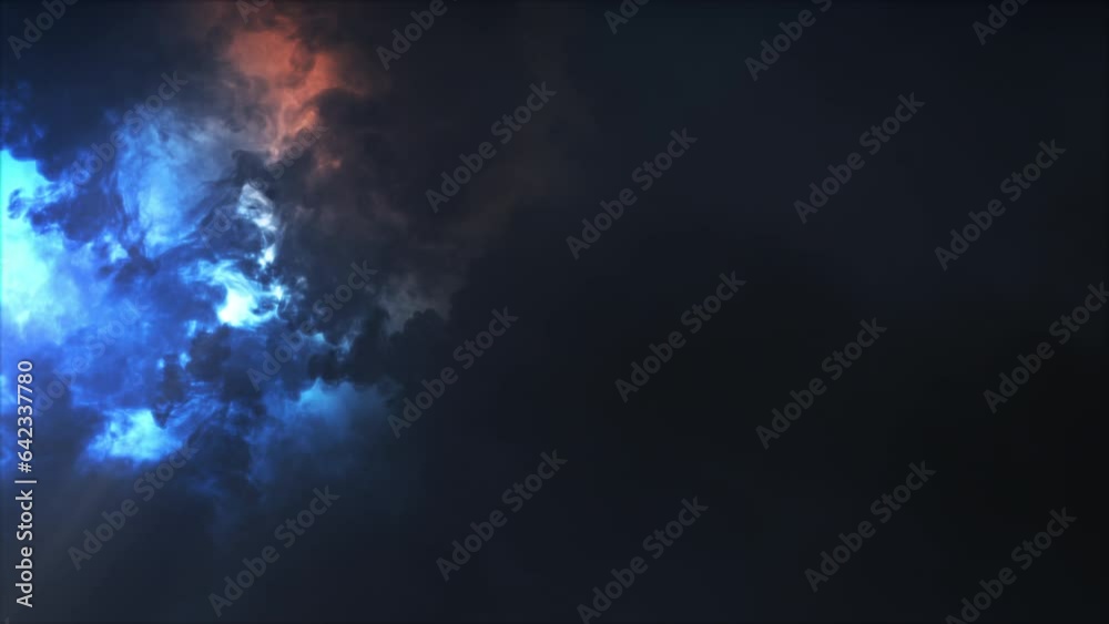 Lightning discharge and light effects in the clouds. Thunderclouds in bright flashes of lightning. Bad weather. Looped
