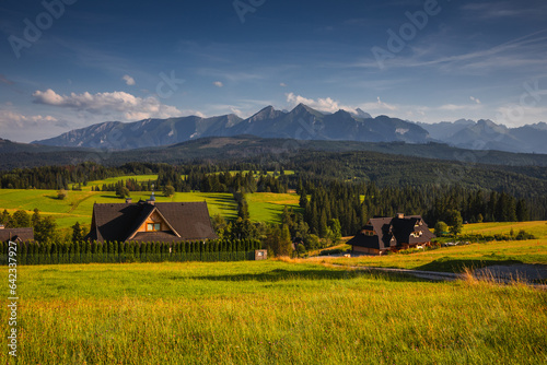 Fototapeta Naklejka Na Ścianę i Meble -  The Tatra Mountains seen from the Spiš region in Poland during a summer day.