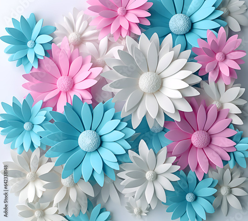 Beautiful bouquet of colorful modern flowers in wonderful harmony, 3D flowers.