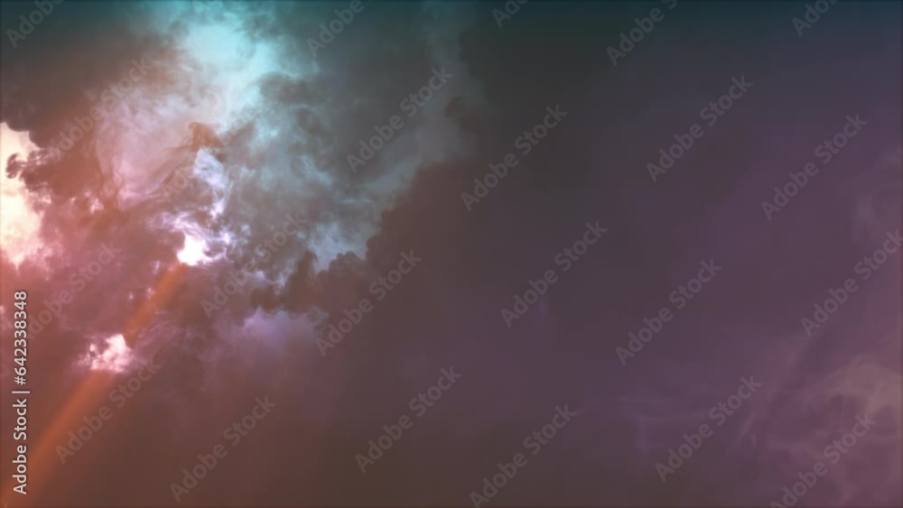 Lightning discharge and light effects in the clouds. Thunderclouds in bright flashes of lightning. Bad weather. Looped

